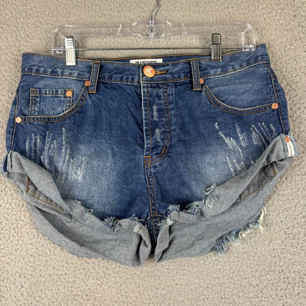 One Teaspoon Short 28 Bandits Relaxed Fit Long Rise Buttonfly Twisted Cuff (32")